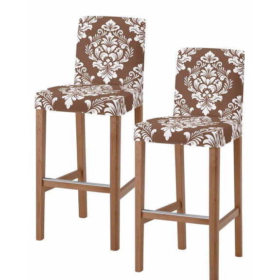 Brown Boho Bar Stool Covers Set of 2, Vintage Classic Bohemia Flower Textured Stretch Washable Bar Chair Covers with Backs, Removable Pub Counter Height Chair Cover for Kitchen Dining Room Cafe