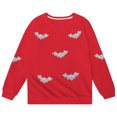 thumbnail image 3 of Tiijoy Halloween Sweatshirts for Girls Bat Print Cozy Crewneck Pullover, Red, Sizes 5-14, 3 of 4