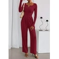 thumbnail image 5 of PRETTYGARDEN Jumpsuits for Women Dressy Casual Fall One Piece Outfits Long Sleeve Crew Neck Wide Leg Pants Rompers, 5 of 9