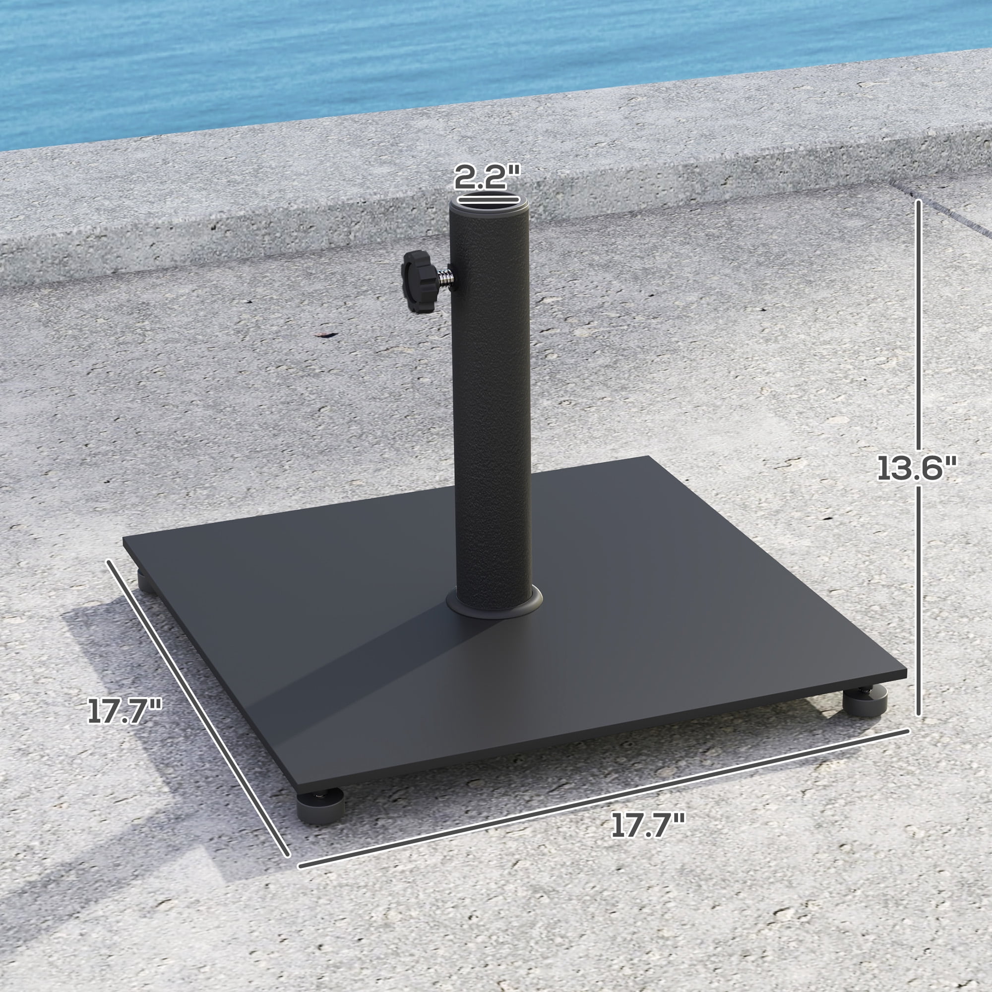 Square Patio Umbrella Base, 29 lbs Metal Umbrella Stand Base with Adjustable Foot Pads, Heavy Duty Patio Umbrella Holder for 1.5"/1.9" Umbrella Poles for Outdoor, Lawn, Poolside, Black