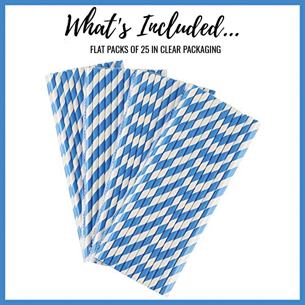 Just Artifacts 100pcs Decorative Striped Paper Straws (Striped, Blue) - Decorative Paper Straws for Birthday Parties, Weddings, Baby Showers, and Life Celebrations!