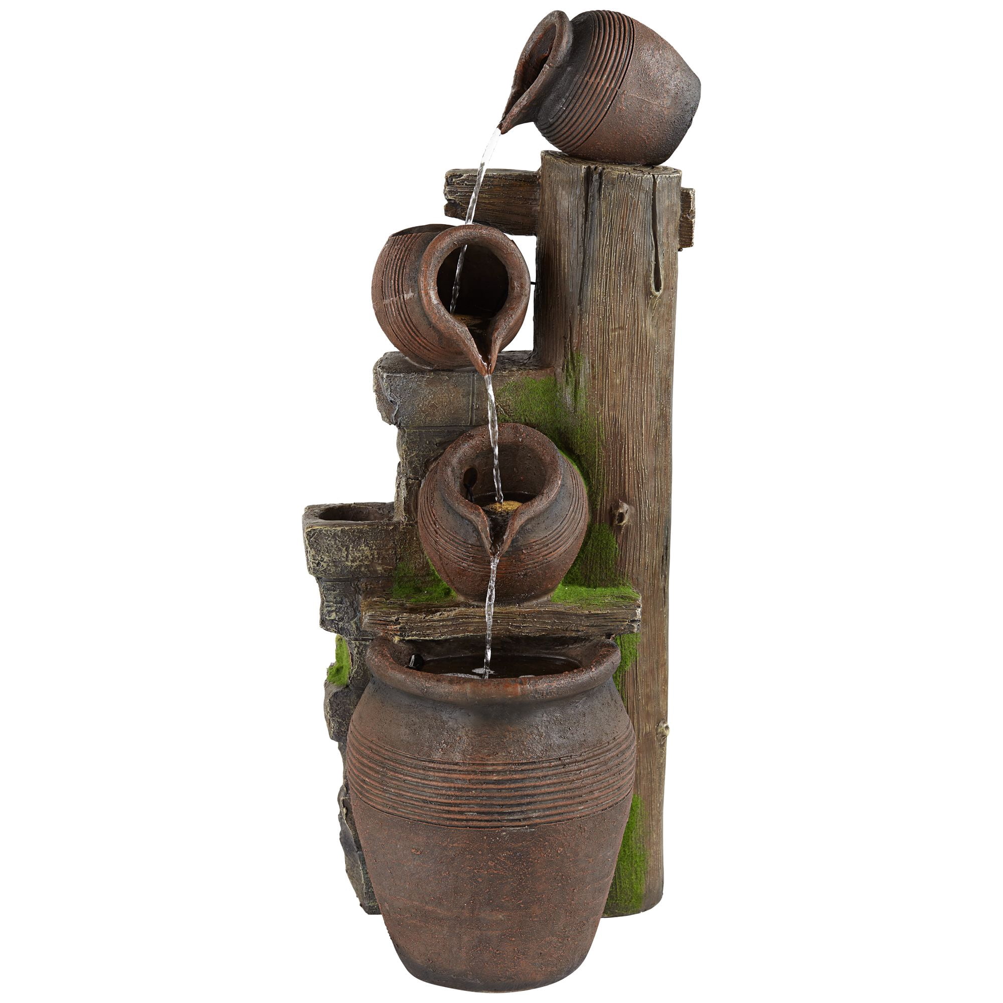 Four Jug 39 1/4" High Large Rustic Indoor Outdoor Decor Faux Stone Floor Fountain with Light LED Outside