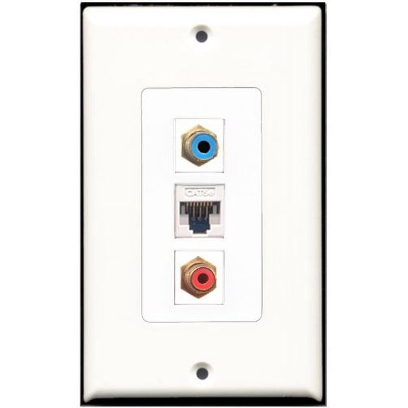 RiteAV - 1 Port RCA Red 1 RCA Blue 1 Cat5e Ethernet White Wall Plate Decorative