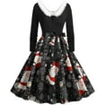 thumbnail image 1 of CEHVOM Robe Évasée pour Femmes Manches Longues Imprimé de Noël Patchwork en Fourrure Col en V Robe Rétro, 1 of 6