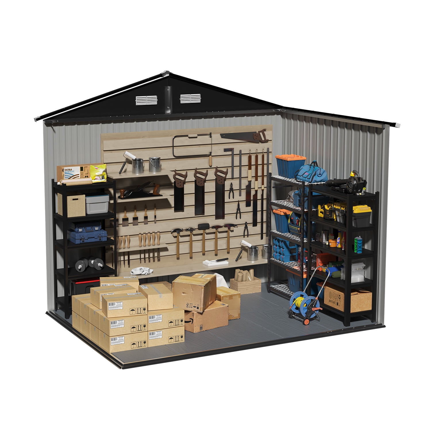 Clouddwell 8 x 6 ft Storage Shed with Floor (15mm) & Double Doors - Galvanized Steel, Brown
