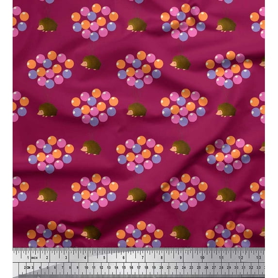 Soimoi Cotton Duck Fabric Balloon & Hedgehog Kids Print Sewing Fabric Yard 56 Inch Wide