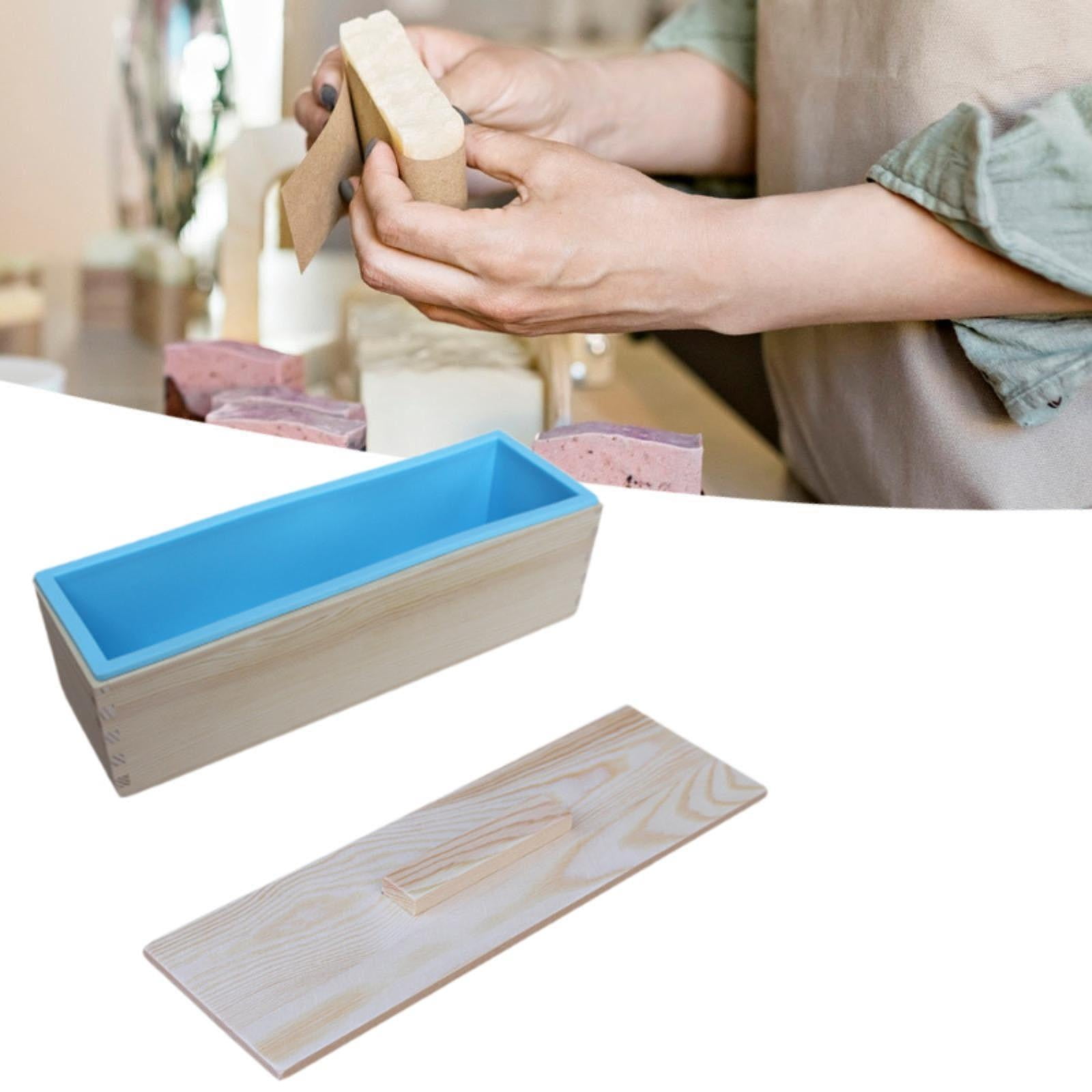 FVDPWYE Rectangle Handmade Soap Mould with Wood Box for Candles Making Soap Supplies Blue