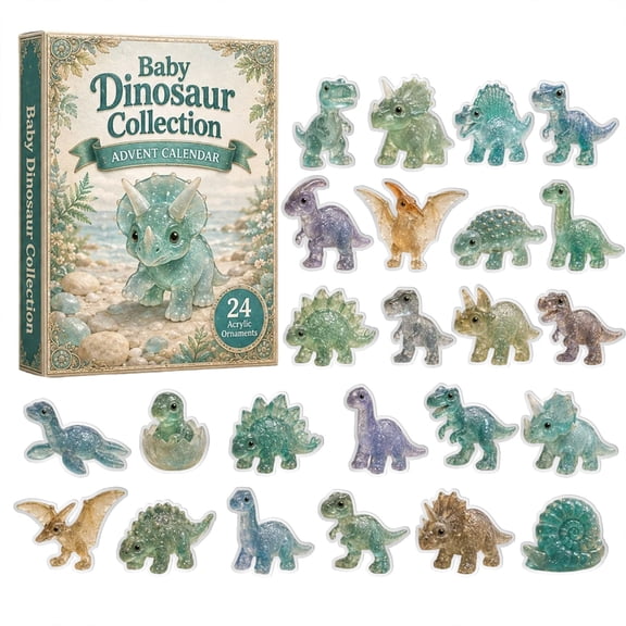 Zydvens Mini Dinosaur Advent Calendar 2026 - 24 Pcs 2D Flat Acrylic Dino Tree Hanging Ornaments Surprise Countdown Box for Christmas Stocking Stuffers
