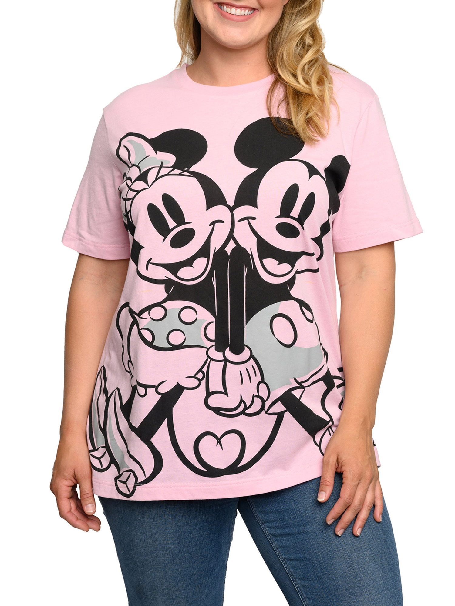 Disney Plus Size Women's Mickey & Minnie Mouse T-Shirt Pink Back To Back 