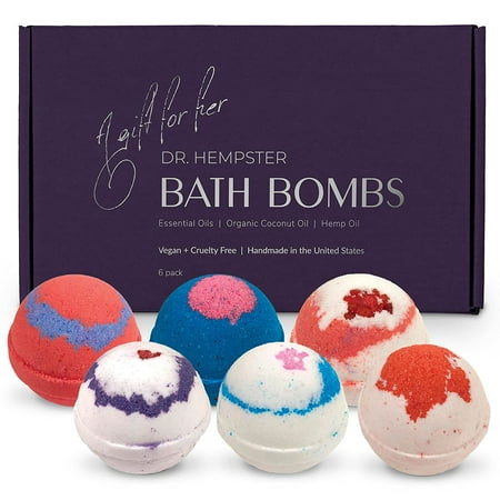 Dr. Hempster Organic Bath Bomb Gift Set 6 Pack - Gifts for Women - Coconut, Essential Oils