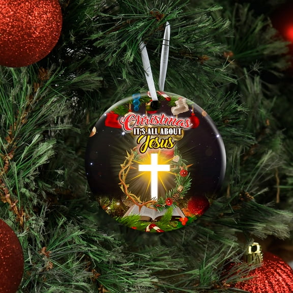 Christmas Ornaments, Christmas It's All About Jesus Ceramic Ornaments, Christmas Tree Decorations - Circle, 1 Pcs