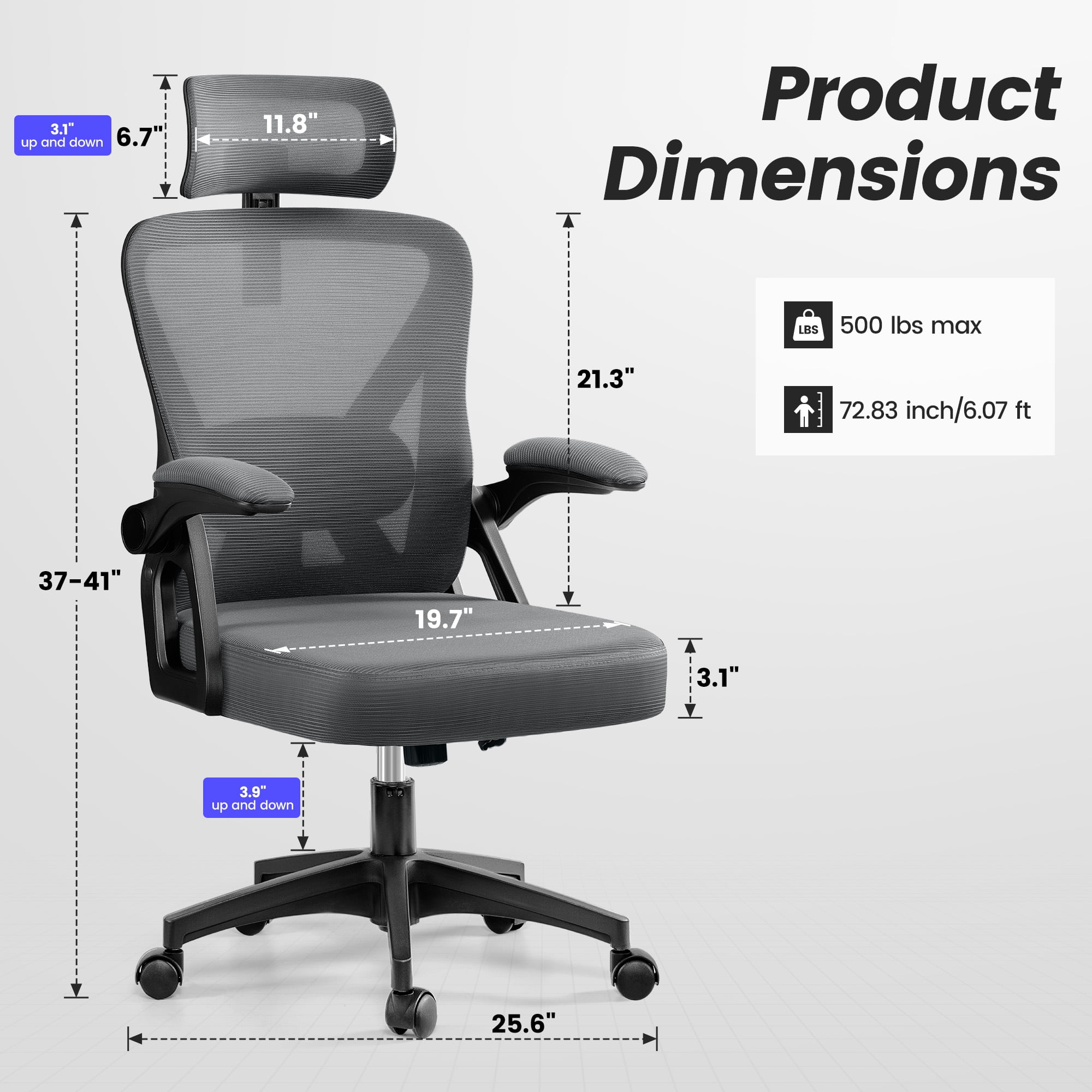 COOLHUT Ergonomic Office Chair, High Back Mesh Office Desk Chair with Headrest 500LBS, Executive Office Chair with Adjustable Aremrest, Home Office Swivel Desk Chair for Home Office, Dark Gray