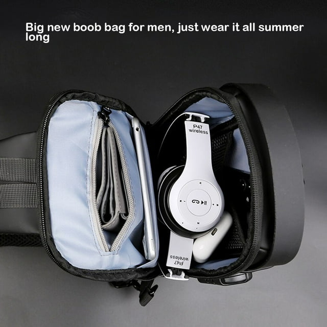 facefd Man Shoulder Bag Portable Waterproof Stylish USB Interface Anti-lost Zipper Replacement Waist Bags Pocket with Lock Grey