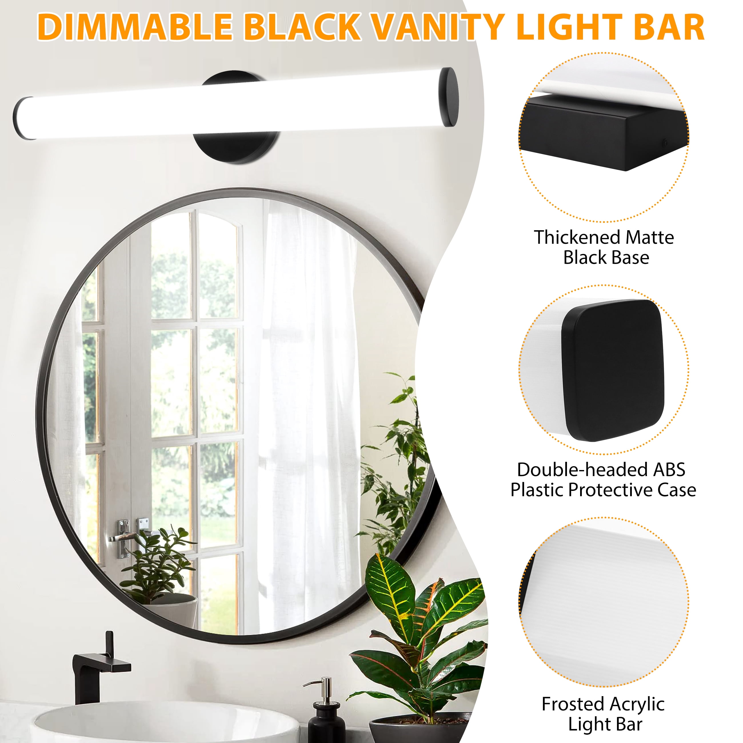 Beaquicy LED Bar Mirror Light Wall Mounted Vanity Black Wall Sconce Lights for Bathroom Mirror