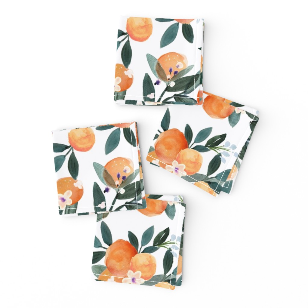 Cocktail Napkins Citrus Fruit Nectarines Oranges Clementines Leaves Set