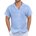 thumbnail image 1 of Men's Casual Linen Shirt - Cuban Collar, Button Down, Breathable Material, Perfect for Summer & Vacation, 1 of 5