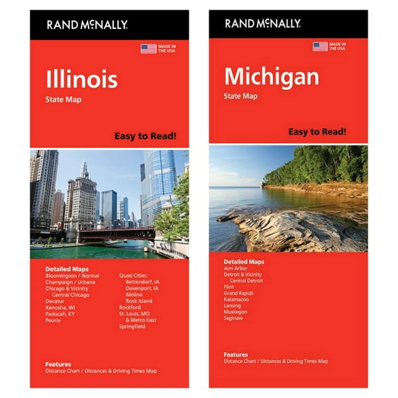 Rand McNally State Maps: Illinois and Michigan (2 Maps)