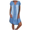 thumbnail image 2 of OUSITAID Robe en Jean à Manches Courtes Col en V Longueur Genou, 2 of 6