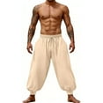 thumbnail image 6 of Havenre Mens Harem Pants Casual Drawstring Elastic Waist Comfy Baggy Hippie Trousers Loose Fit Soft Cotton Linen Boho Yoga Beach Pants with Pockets Beige XXXL, 6 of 10