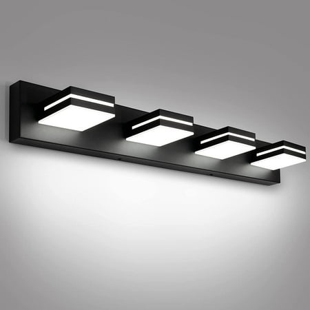 

4-Light Bathroom Vanity Light Black Modern LED Vanity Light Over Mirror Dimmable Mirror Front Lamp with 350° Adjustable Lamp Head ETL Listed 32W 6000K Cold White