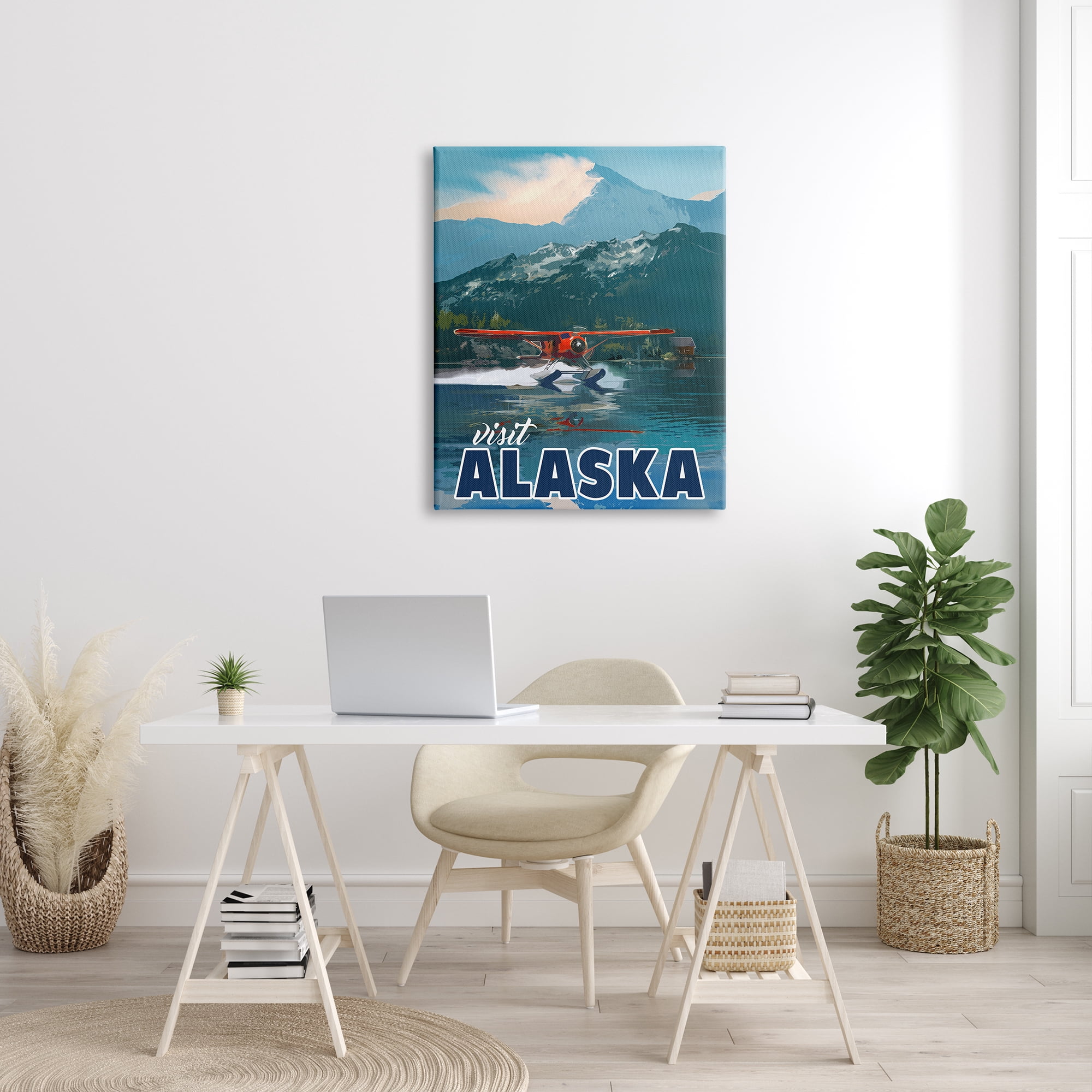 Stupell Industries Visit Alaska Seaplane Landing Snowy Mountain Scenery Graphic Art Gallery Wrapped Canvas Print Wall Art, Design by David Owens Illustration
