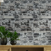 VEELIKE 15.7''x118'' Grey Brick Wallpaper Peel and Stick 3D Brick Stone Textured Wallpaper Self Adhesive Removable Contact Paper Waterproof Rustic Brick Mural for Bedroom Walls Backsplash