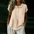 thumbnail image 5 of VBVC Women's Peter Pan Collar Short Sleeve Blouse, Ladies' Button Down Breathable Casual Top, Solid Color Loose Fit Work Shirt For Women,Beige,S-2XL, 5 of 7