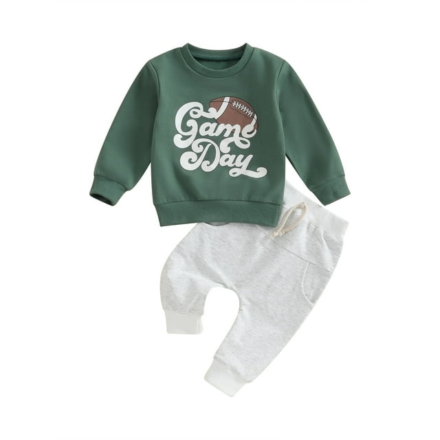 Faithtur Toddler Boys 2PCS Pants Sets Long Sleeve Letter Rugby Print Tops and Drawstring Pants Sets