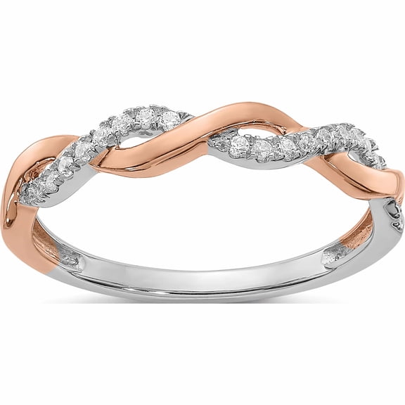 14K Two-Tone White & Rose Gold Diamond Twist Design Wedding Band (Size 7) Made In India -Jewelry By Sweet Pea