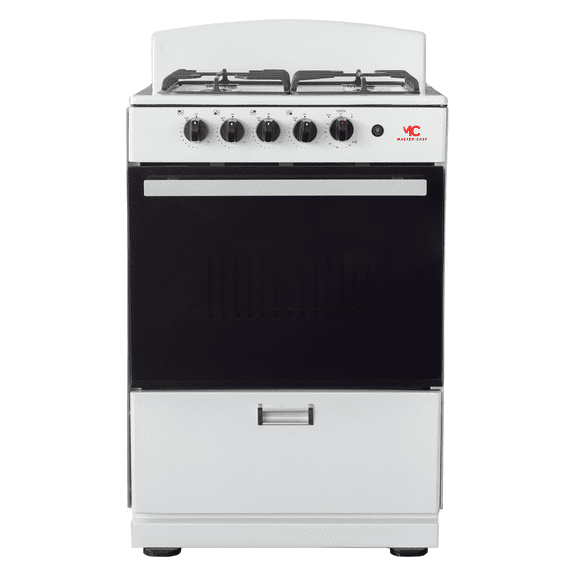 Master Chef - 24" White R Gas Space Saver Range with 3.0 CFT Oven Capacity - Italian SABAF Sealed Burners, 1 Ultra-Fast and 3 Fast – Easy to Clean, Iron Grates, and Cool Knobs CSA Certified