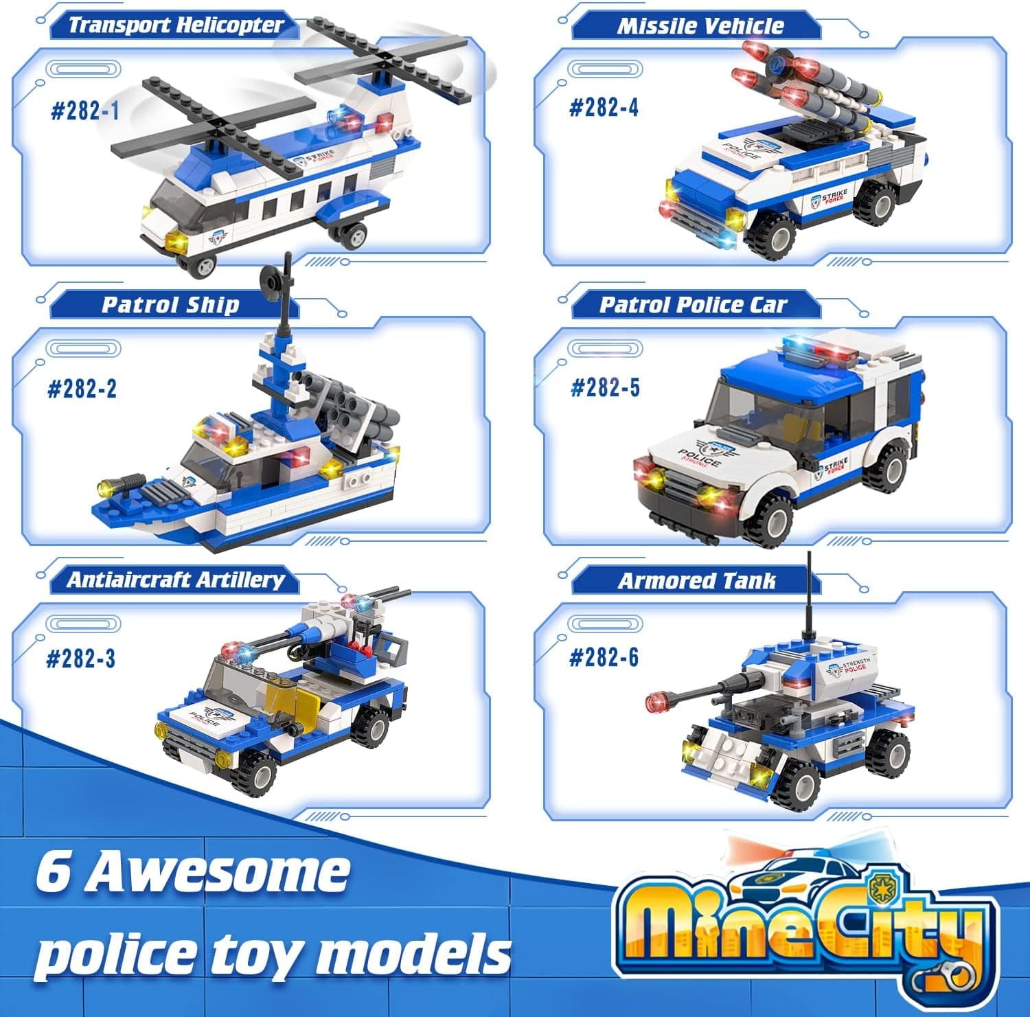 EXERCISE N PLAY 1169-Piece City Police Station Building Kit, 6-in-1 Military Battleship Toy