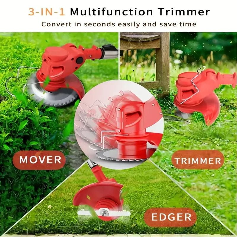 Cordless Electric Weed Wacker Portable Grass Trimmer with 3 Blade Types and 2 High Capacity Batteries Powerful Lawn Mower for Garden Yard Lawn Maintenance with Multiple Accessories