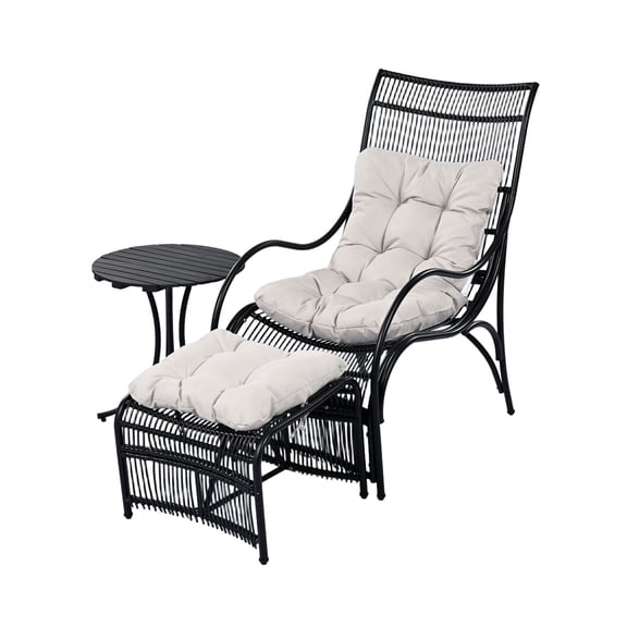 CQSXDA 3 Pieces Wicker Outdoor Patio Furniture Set Featuring Comfortable Cushions, Lounge Chair, Ottoman for Garden Use