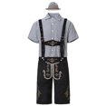 thumbnail image 5 of Lovskoo Oktoberfest Costume Men Three Piece Set Slim Long Sleeve Lapel Neck Shirt Overalls Hat Dance Platform Outfits Performance Suit Dress Up Party and Beer Festival Black, 5 of 9