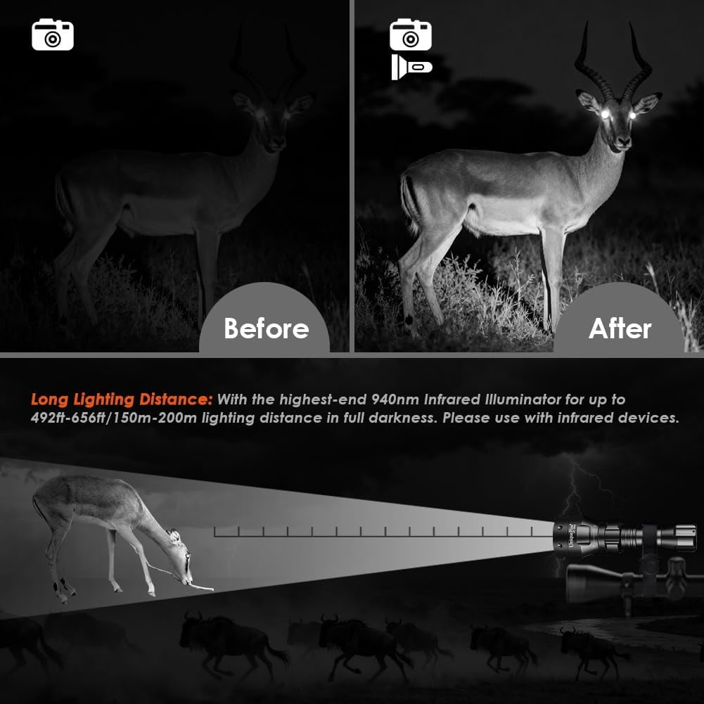 ZC 1503 850nm IR Illuminator Flashlight Lights for Night Vision 50MM Lens Zoomable Infrared Spotlight with 3 Modes Memory IR Flashlight Coyote Night Fishing IR Light