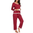thumbnail image 4 of Hanerdun Women Pajama Set Female Sleepwear Long Sleeve Pjs, Dark Red XL, 4 of 7