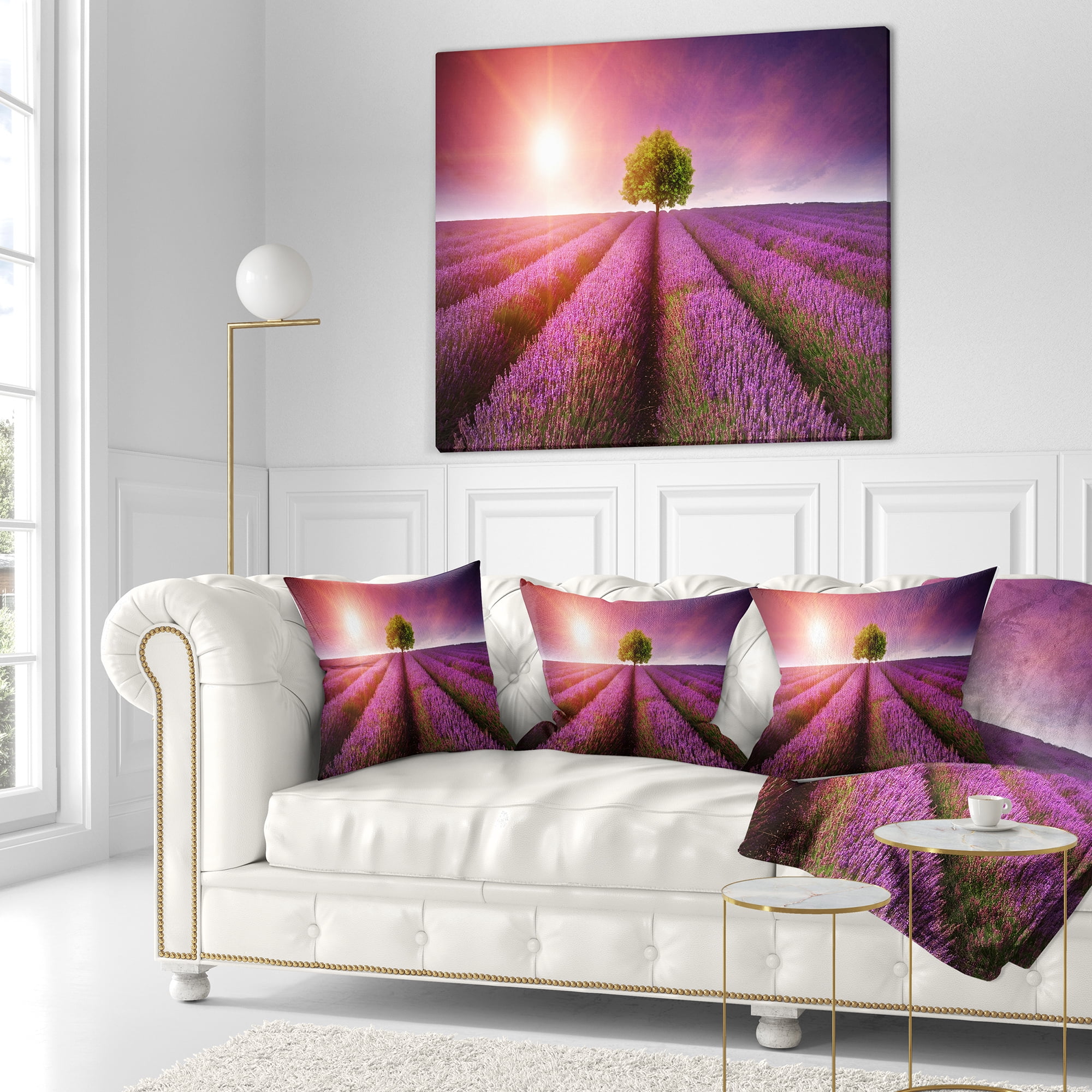 Designart Purple Sky over Stunning Lavender Field - Floral Throw Pillow - 18x18
