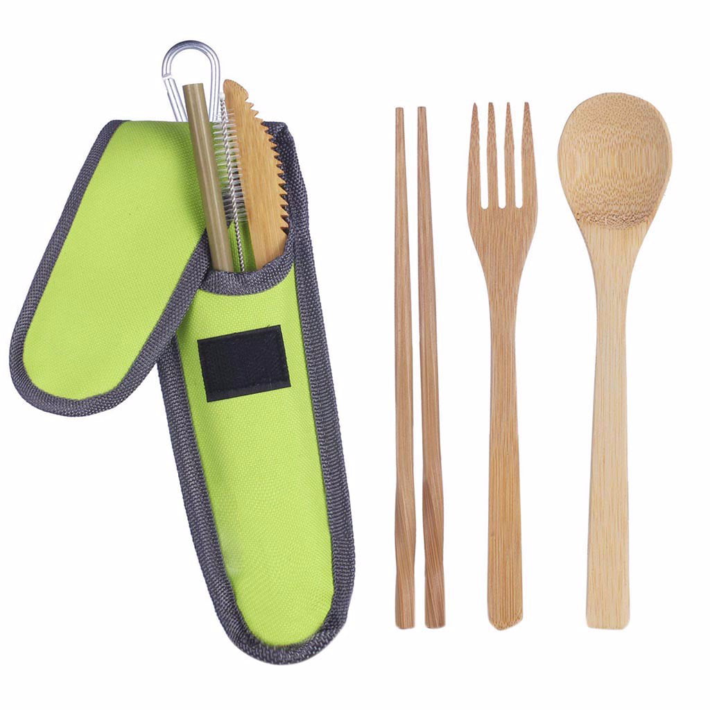 Home & Kitchen Camping Tableware Fork Spoon Dinnerware Set Bamboo Cutlery 
