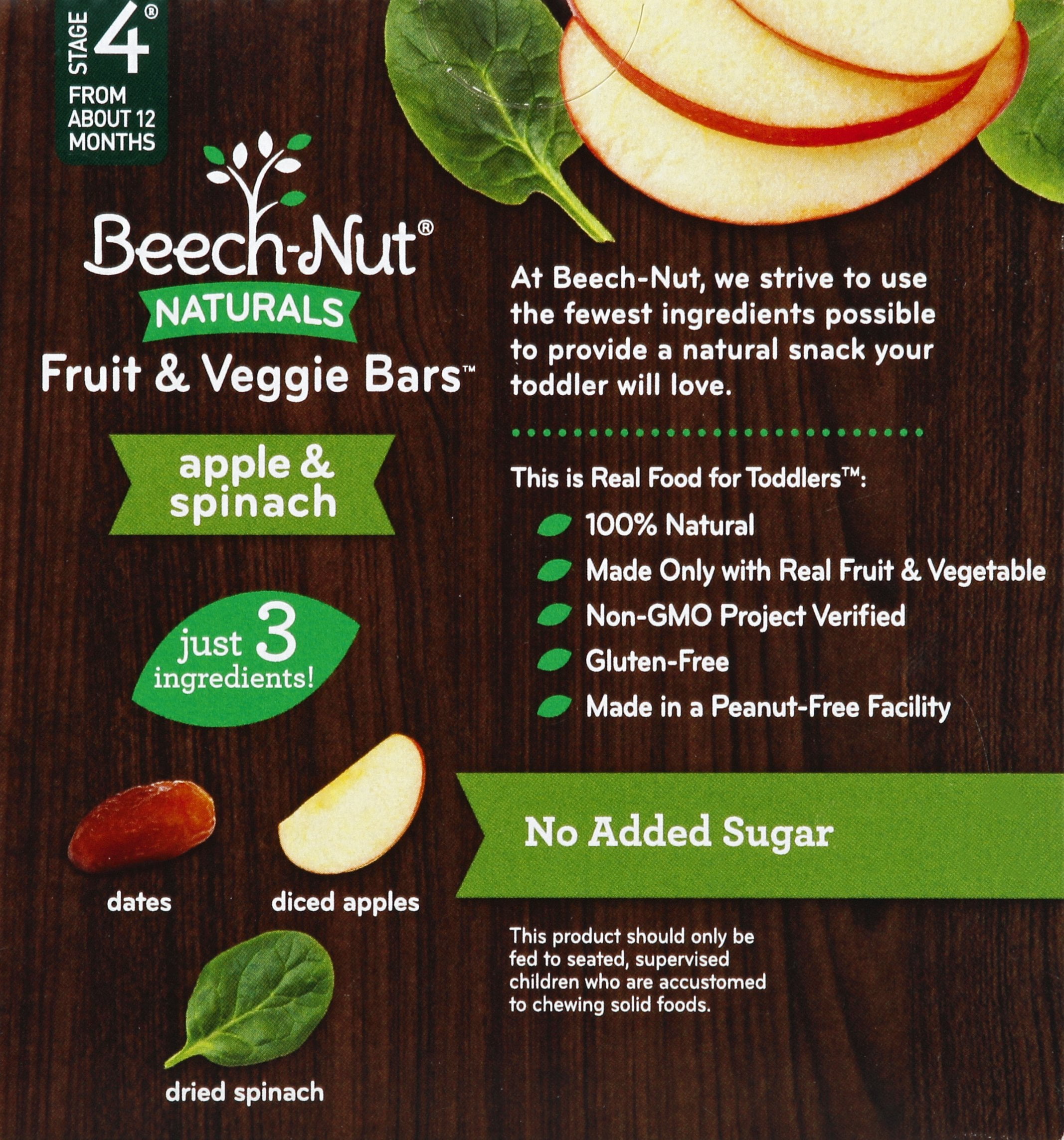 (40 Pack) Beech-Nut Natural Toddler Food, Apple & Spinach Baby Snack, 3.9 oz Box