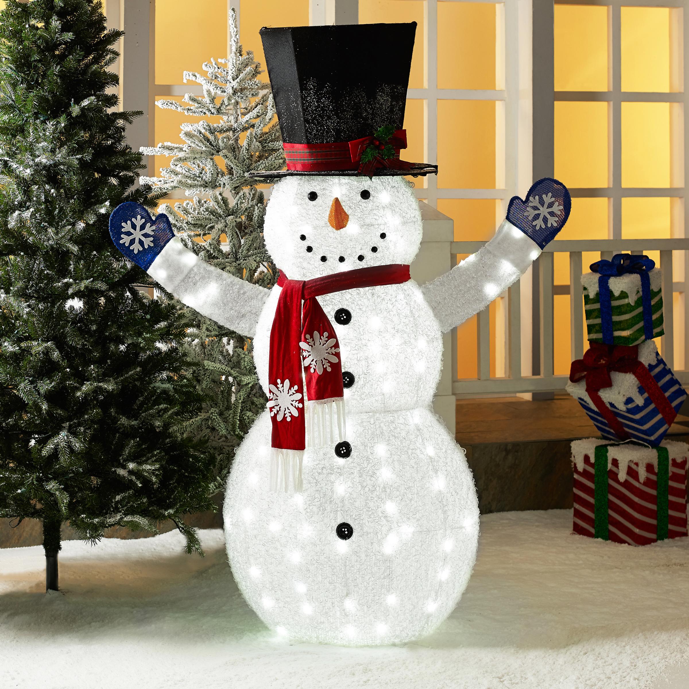 Holiday Time 72-Inch Light-Up LED Fluffy Snowman with Top Hat, Scarves and Gloves - image 3 of 4