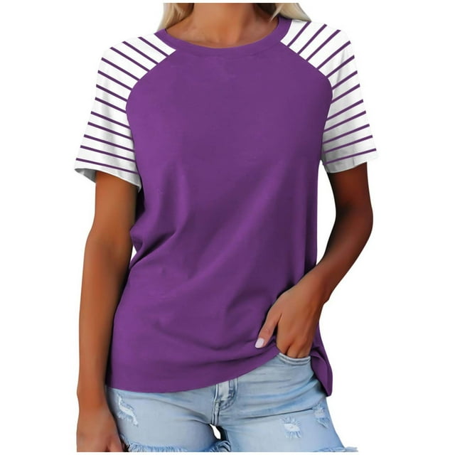 FAIWAD Hauts Grande Taille pour Femmes Blouse d'Été à Imprimé Rayé Manches Courtes Col Rond T-Shirts Tuniques Décontractées Tee