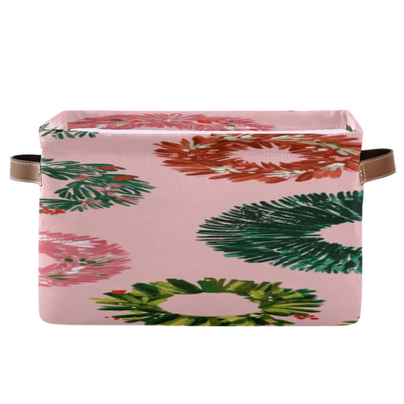 Different Christmas Wreaths Square Storage Bins with Handles Collapsible Containing Box 1 Pack