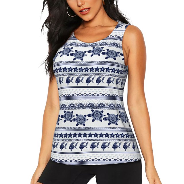 Fotbe Sea Underwater Turtles Blusas Sin Mangas para Mujer – Estilo Casual, Corte Suelto, Slim-Fit, Cuello Redondo Deportivo, Tops de Verano para Gimnasio y Yoga-X-Large