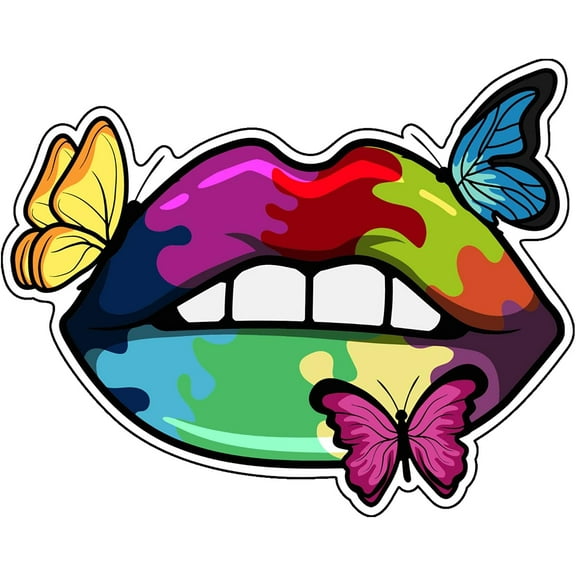 WickedGoodz Butterfly Lips Vinyl Decal - Rainbow Bumper Sticker - for Laptops Tumblers Windows Cars Trucks Walls