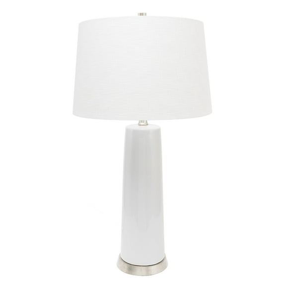 28" Ceramic Table Lamp with Linen Shade, White and Silver