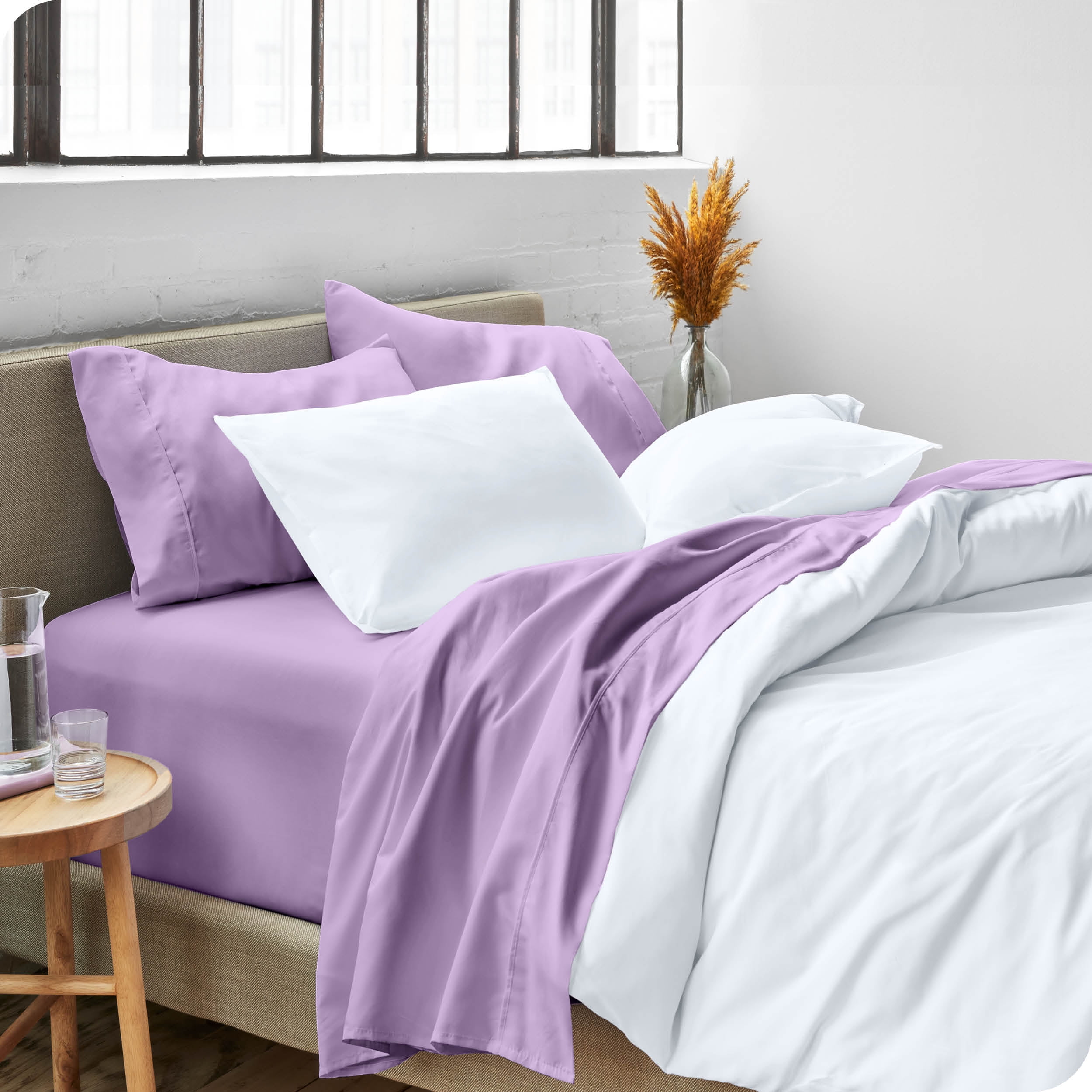 Bare Home Lavender Microfiber Sheet Set, Wrinkle Resistant, Deep Pocket, Twin
