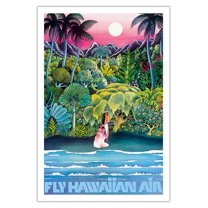 Fly Hawaiian Air - Hawaii Women on the Beach - Hawaiian Airlines - Vintage Airline Travel Poster c.1970s - Fine Art Matte Paper Print (Unframed) 30x44in