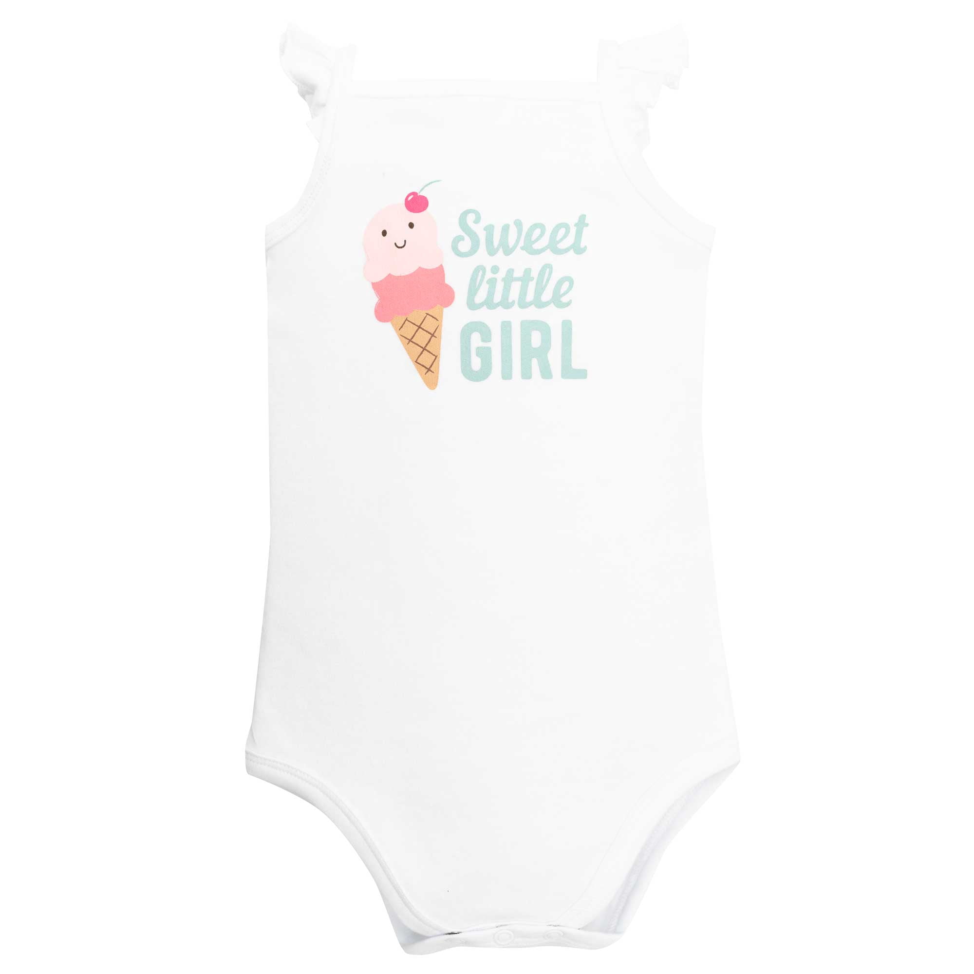Hudson Baby Girl Cotton Bodysuit, Shorts and Shoe Set, Sweet Ice Cream, 6-9 Months