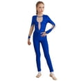 thumbnail image 3 of Vxuxlje Kids Girls Shiny Full Body Gymnastics Unitard Jumpsuit One Piece Long Sleeve Zipper Back Royal Blue 12, 3 of 7