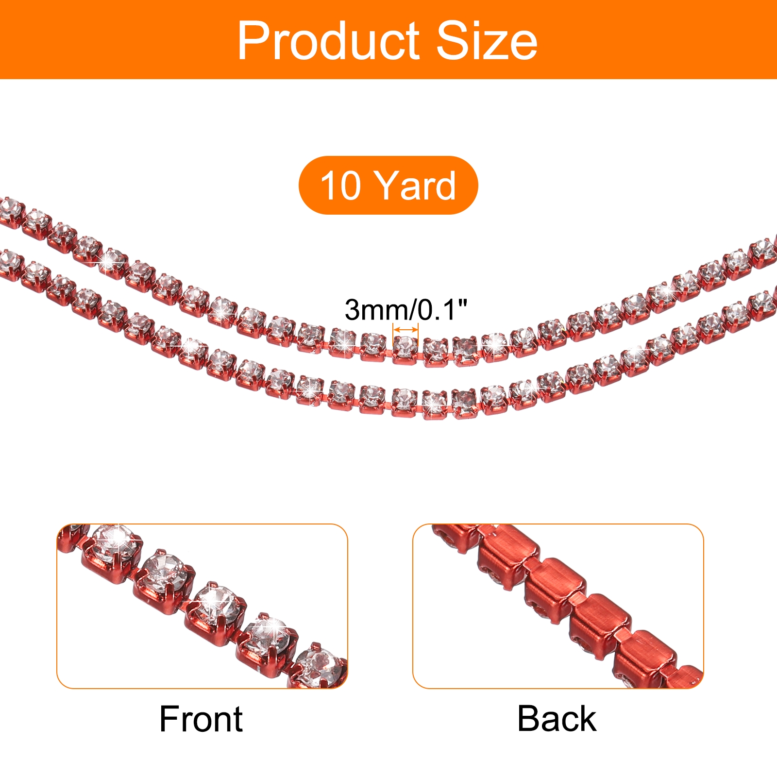 Unique Bargains Crystal Rhinestone Chain Trim for Jewelry Making Projects Red